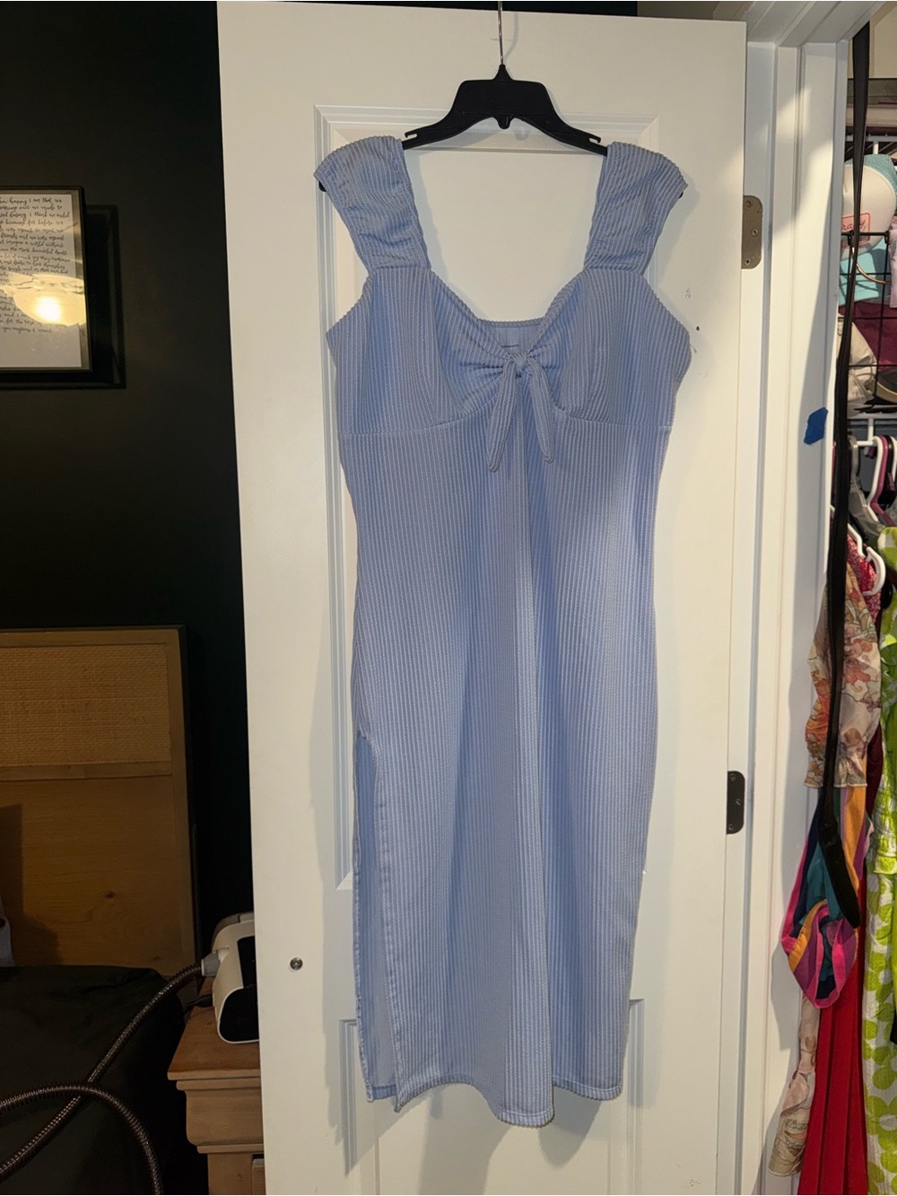 No Boundaries Light Blue Striped Tie-Front Sundress